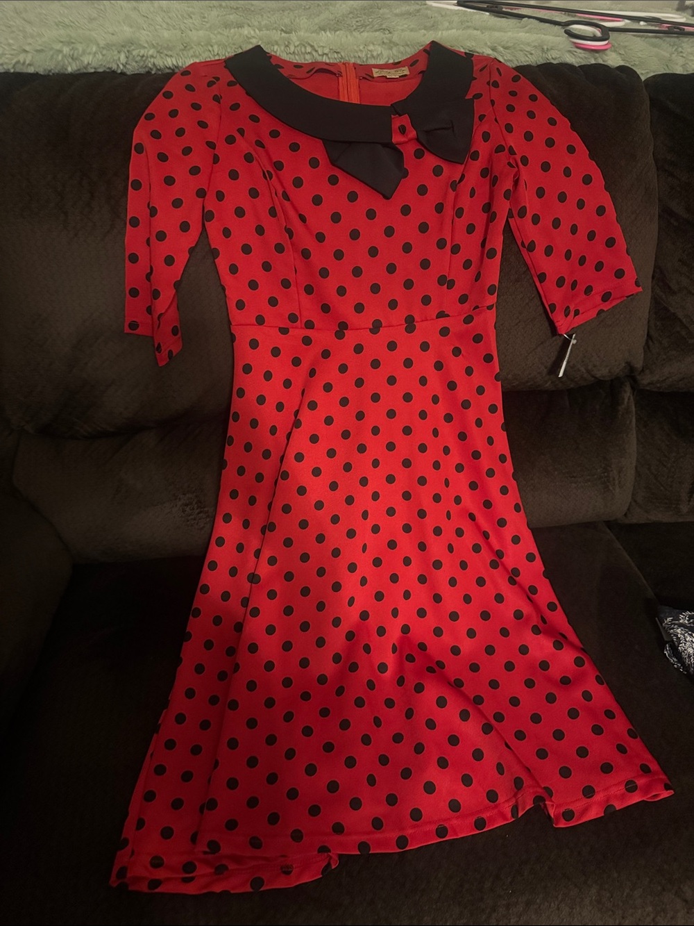 Lindy Bop Red Polka Dot Fit-and-Flare Dress with Black Collar Vintage